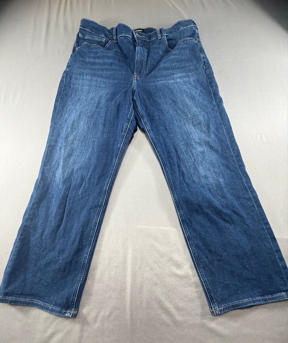 Express Straight Mid Rise 4-Way Hyper Stretch Jeans Women’s Size 14 Blue Denim
